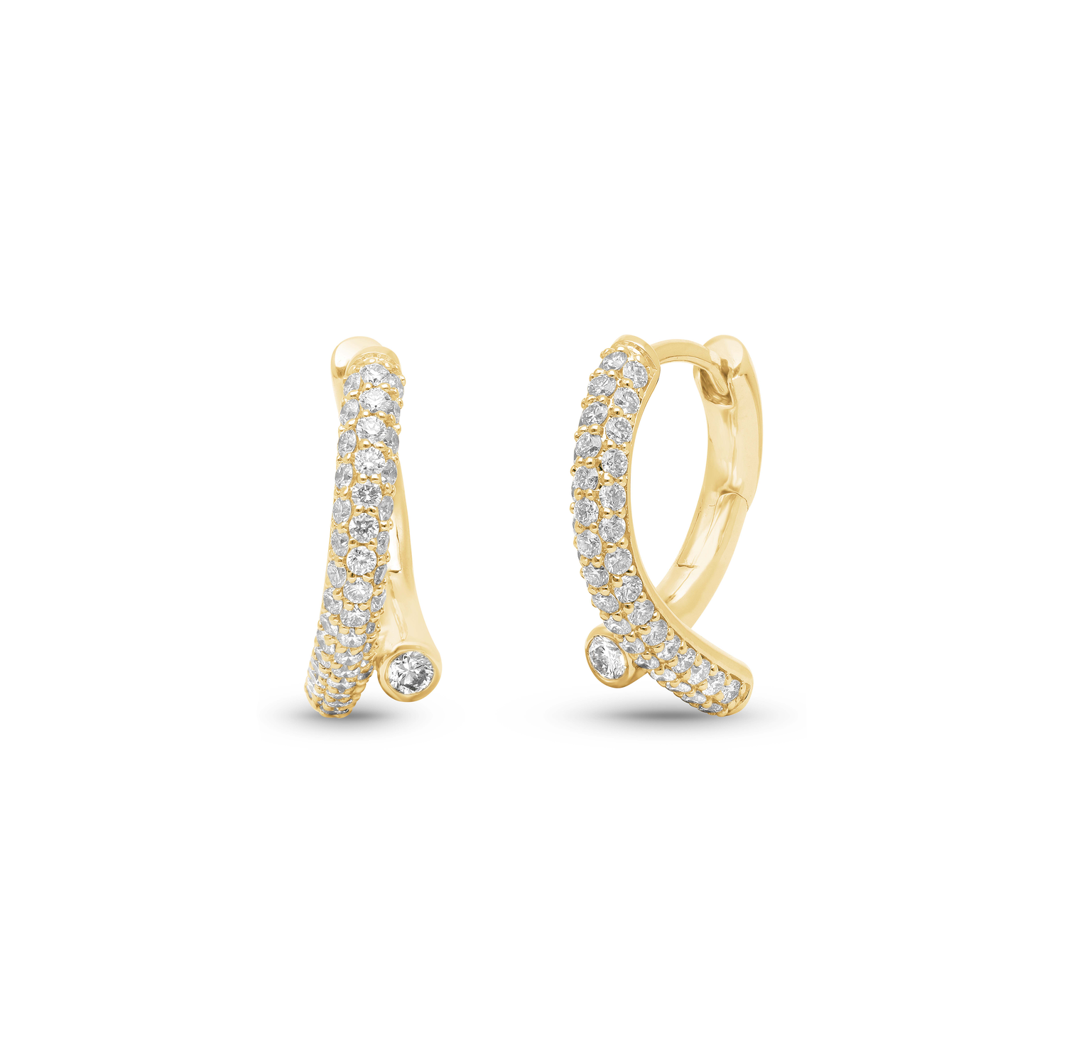 Yellow Gold Crossover Diamond Hoop Earrings